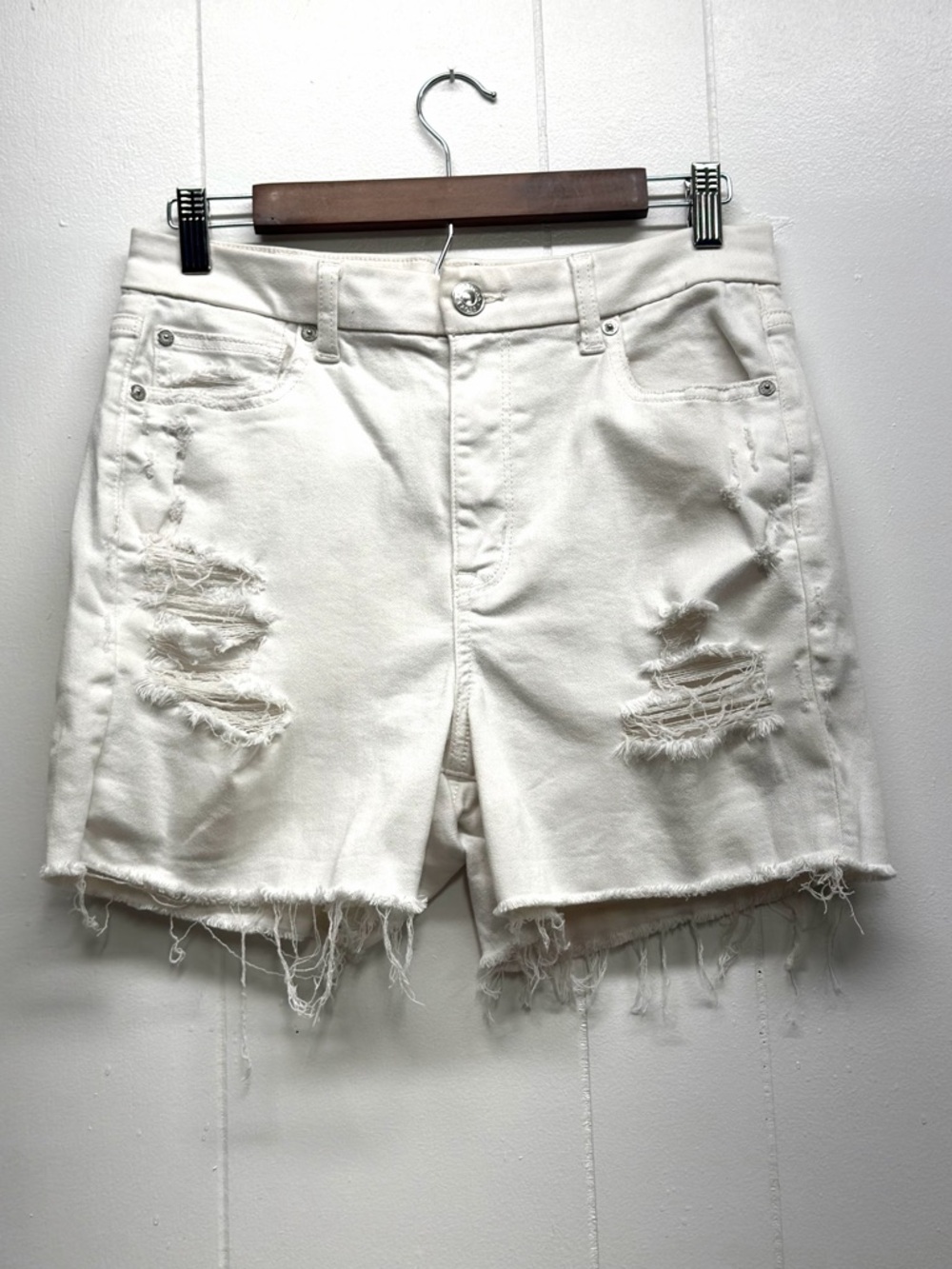 American Eagle Outfitters White Distressed Denim Shorts
